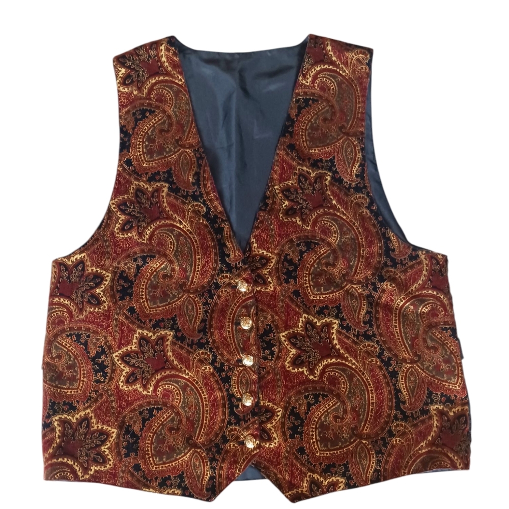 Paisley Patterned Vest with Gold Buttons